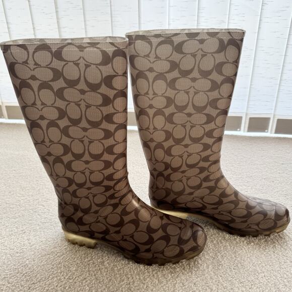 Coach Shoes - Coach Brand Logo Women's Sz 8 Rubber Pull-On Tall Rain Boots #ModernAcademia
